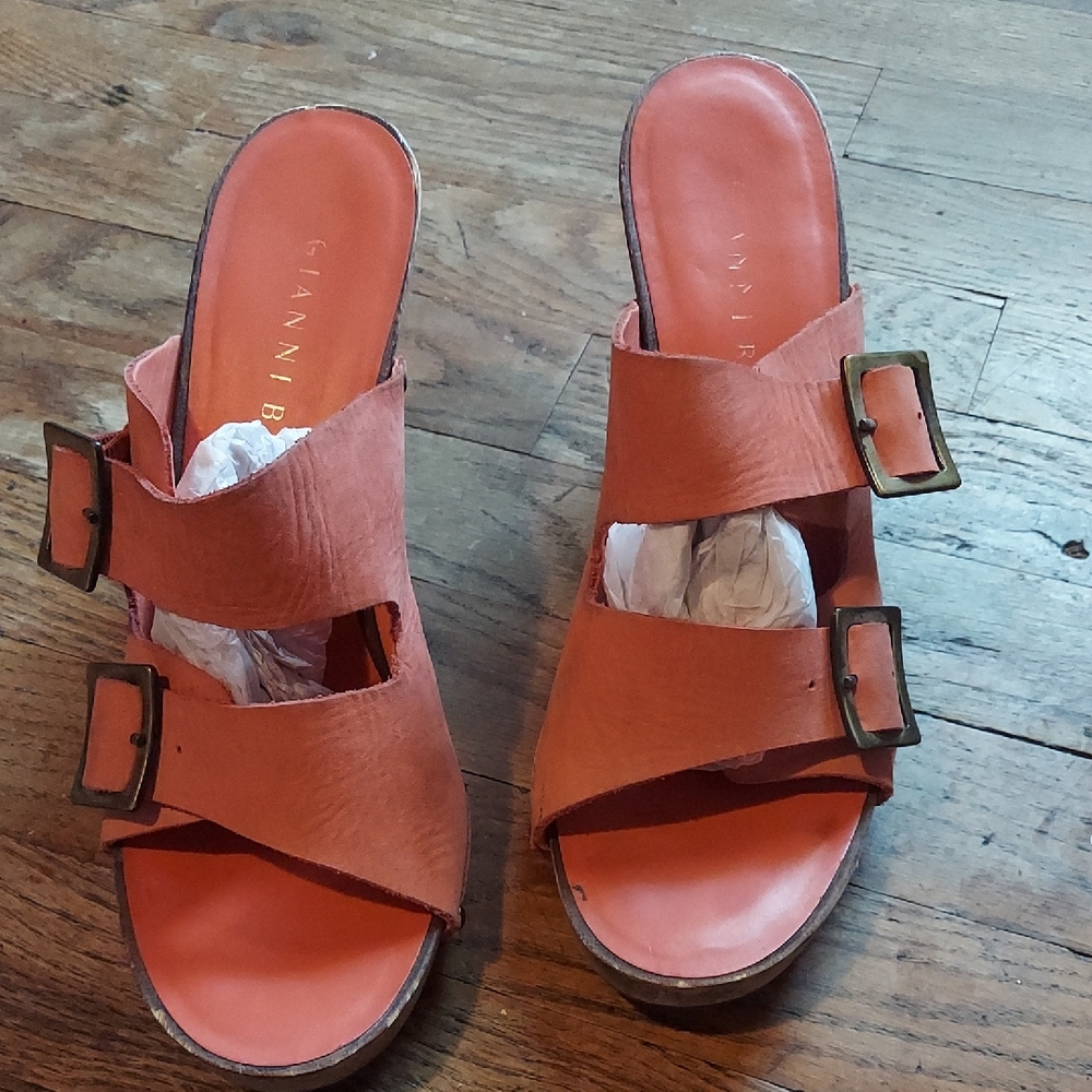 4 For $12 Gianni Bini Orange Mules with Decorative Buckles